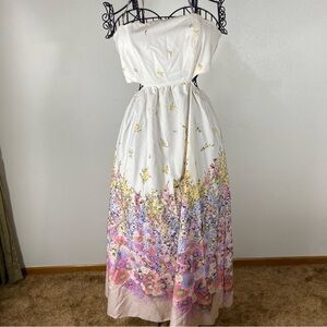 Floral Garden Maxi Spaghetti Strap Dress with Tie Back Women’s Size Large